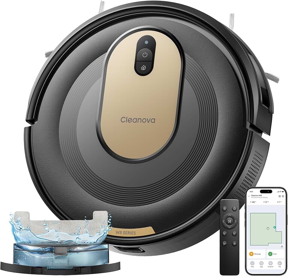 Vexilar W8 Robot Aspirateur Laveur 5000Pa, Compact, Ultra-Fin 7,8 cm | Nettoyage sous les meubles sans effort, 150 min d’autonomie, 4 modes intelligents, contrôle App & vocal, idéal petits espaces