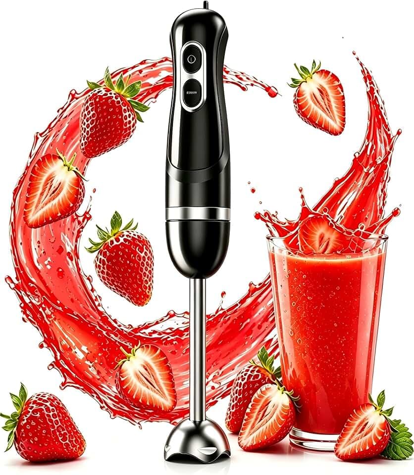 BESROY Mixeur Plongeant 1100W, Mixeur Plongeur Électrique & Hand Blender avec 2 Vitesses + Turbo, Acier Inoxydable, Lave-Vaisselle, Idéal pour Petits Pots Bébé, Smoothies & Soupes, Noir
