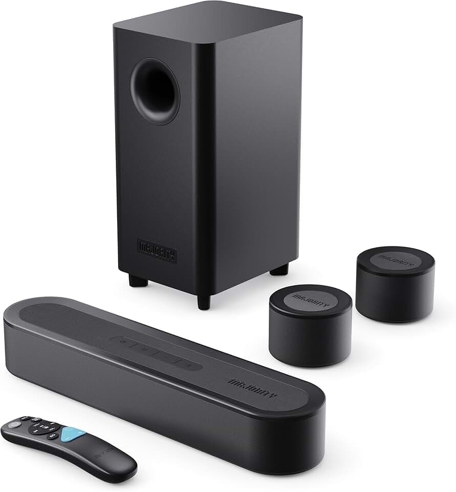 Majority Bowfell Halo Barre de Son TV | 230W Dolby Audio Home Cinema Enceinte TV | 5.1 Enceintes pour Téléviseur avec HDMI eARC | Soundbar Caisson de Basse Filaire | Mini Barre de Son PC Bluetooth