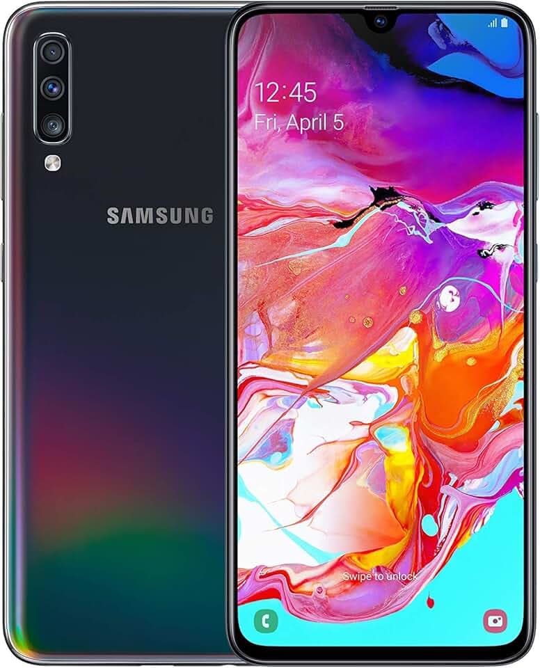 Samsung Galaxy A70 - Smartphone de 6,7 pouces, 6 Go de RAM, sans carte SIM, 128 Go, double SIM, noir A (reconditionné)
