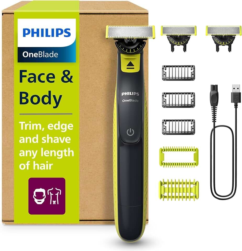 Philips OneBlade 360 Authentic Barber, Electric Facial & Body Shaver & Trimmer, 3x 360 Blades, 3x Fledgling Beard Comb (1.3.5"), 1x Body Kit, QP2824/31