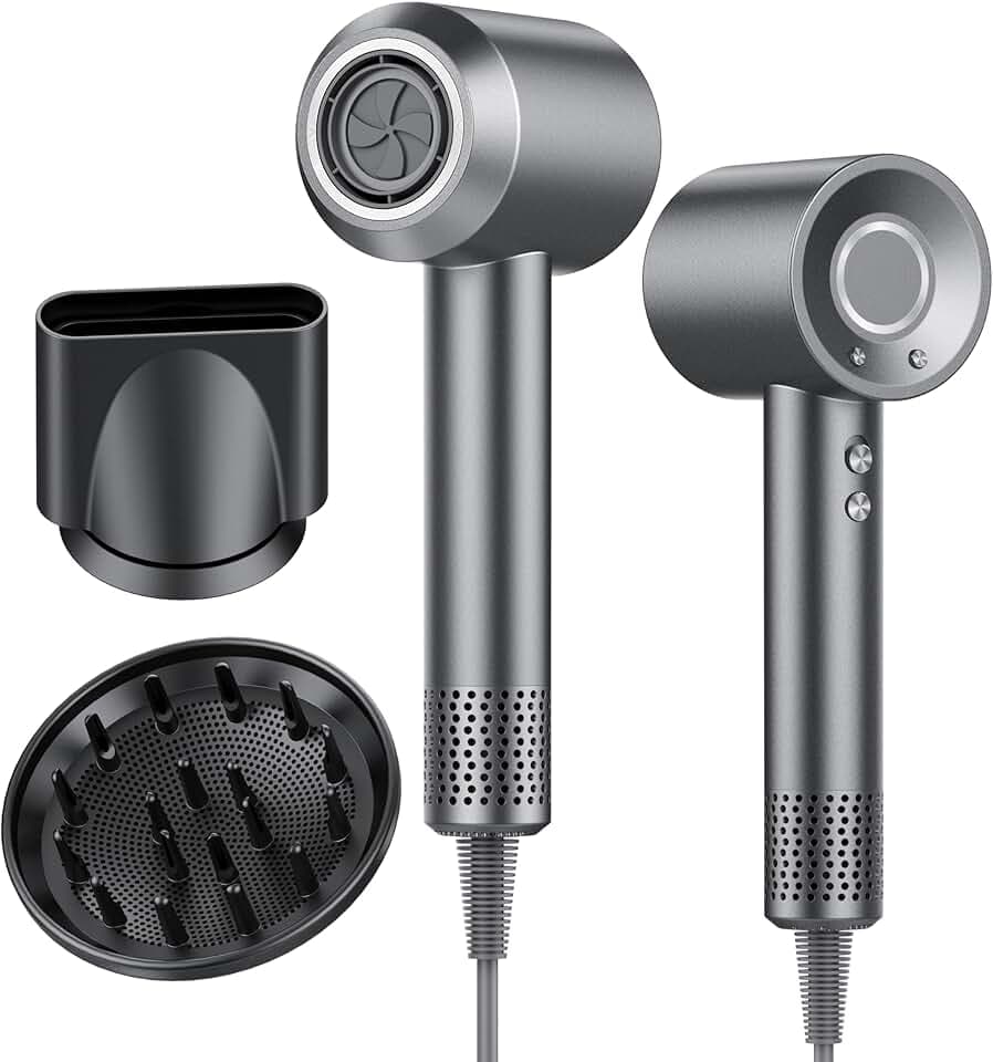 Sèche Cheveux Professionnel Portable 160 000 tr/min Seche Cheveux Ionique avec 5 Milliards d'Ions Négatifs 4 Températures & 3 Vitesses, Faible Bruit Diffuseur Magnétique et Buse Inclus
