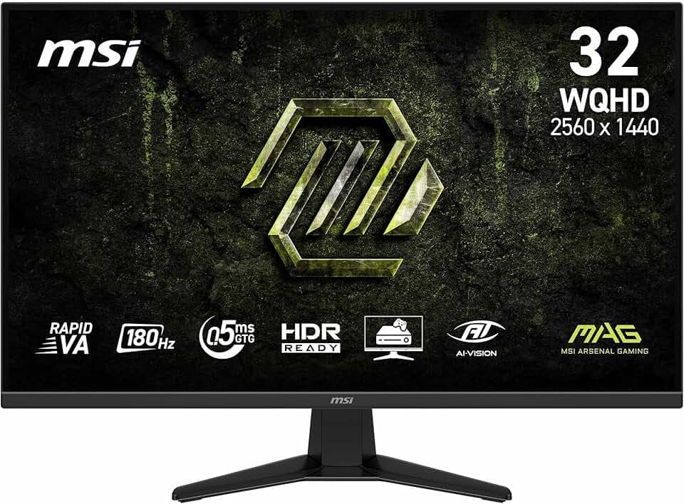 MSI MAG 325QF E18V Écran Gaming 31,5" WQHD - Dalle Rapid VA 2560 x 1440, 180 Hz / 0,5 ms, HDR Ready, Eye Care, HDMI 2.0b, DisplayPort 1.4a, Design sans Cadre, inclinable, Compatible VESA, Noir