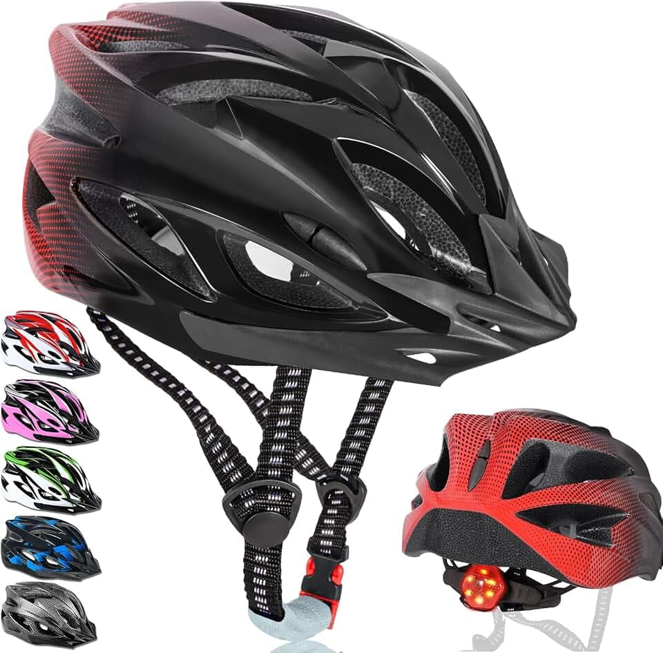 Casque de Vélo pour Adultes Unisexe avec Éclairage LED 3 Modes, Léger, Réglable, Visière Amovible, pour VTT et Vélo de Route, Design Élégant, Taille 58-62 cm