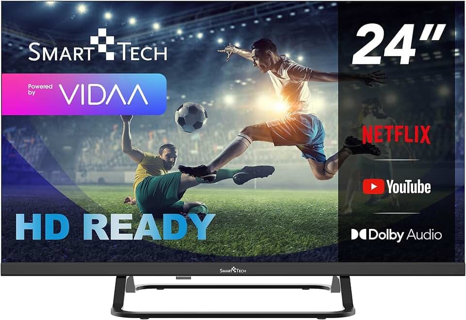 Smart Tech TV LED HD 24' (60 cm) 24HV02V Smart TV VIDAA - Molotov, Netflix, Prime Video, Disney+, Youtube, Plex - 3xHDMI - 2xUSB - Mode Hotel (24")