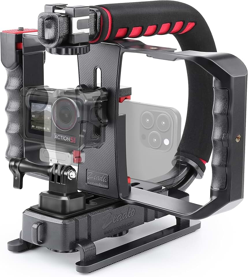 Zeadio Stabilisateur vidéo Portable pour caméra d’Action avec Support vidéo pour Smartphone pour Tous Les Types de caméras, caméscopes et Smartphones