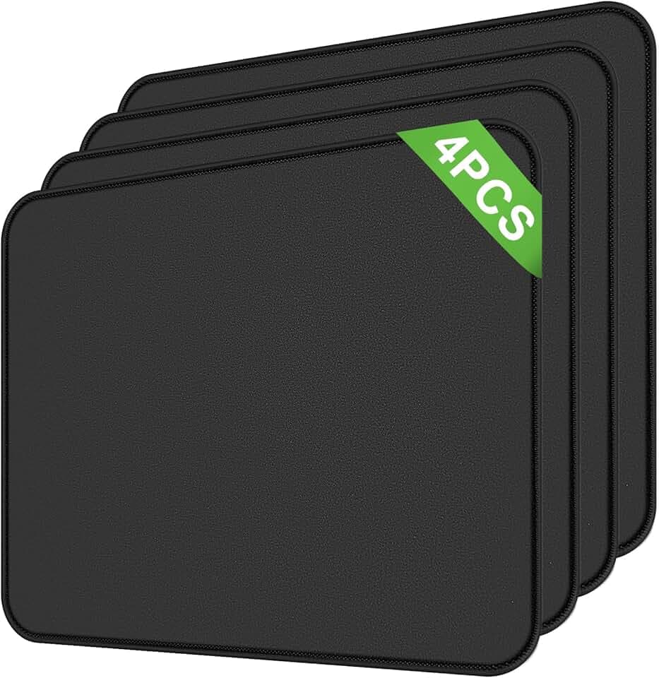 4 Pièces Tapis de Souris, 26 x 21 cm Mousepad de Bureau, Mouse Pad avec Base en Caoutchouc Antidérapante, Bords Tissés Durables, pour PC, Ordinateur, Travail, Jeux (Noir)