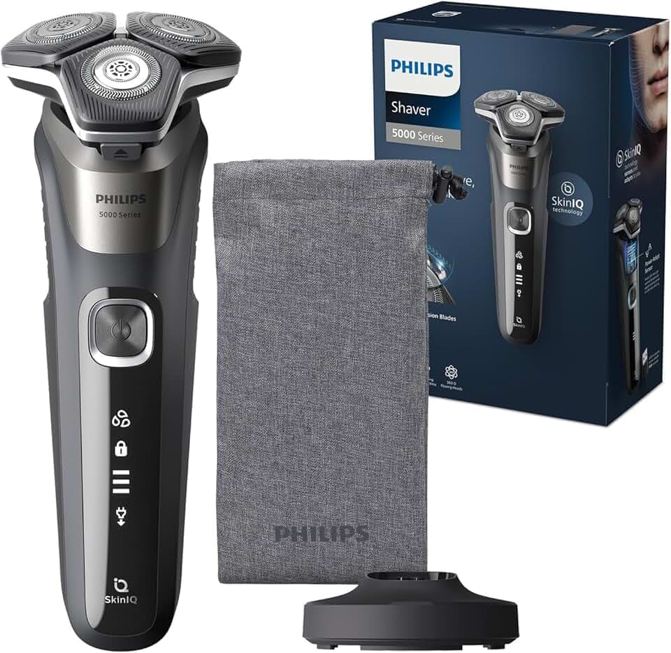 Philips Rasoir Series 5000 - rasoir électrique Wet & Dry gris carbone avec tondeuse rétractable intégrée, pochette souple, capuchon de protection et socle de charge (modèle S5887/13)
