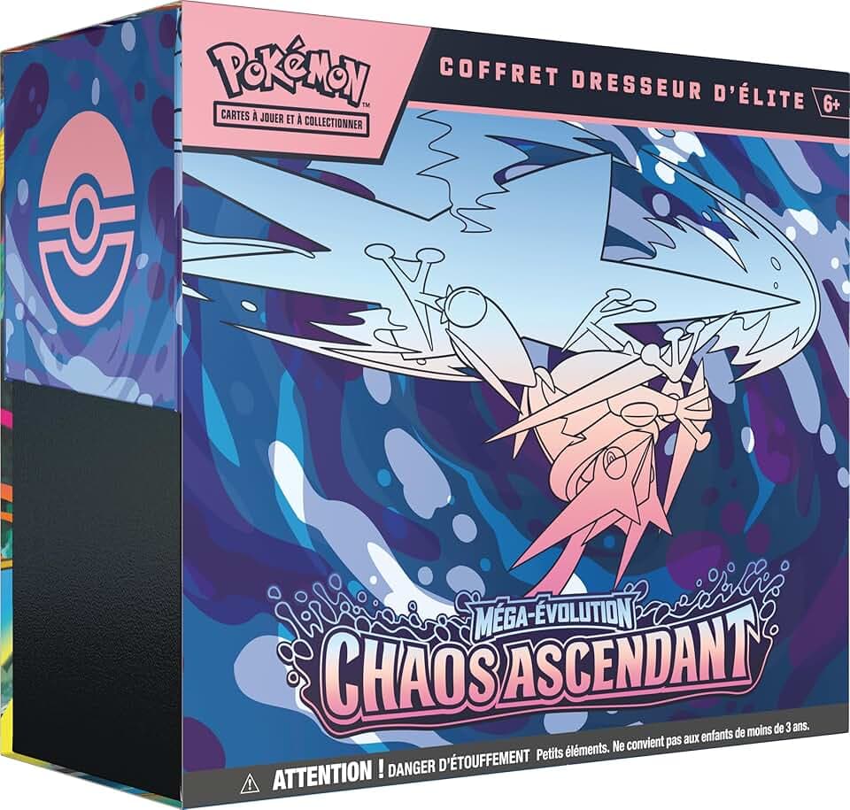 Pokémon : Coffret Dresseur d’élite Chaos Ascendant (1 Carte Promo entièrement illustrée, 9 boosters et des Accessoires de Jeu Premium)
