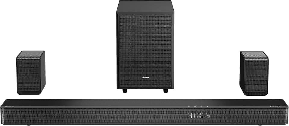 Hisense AX5125H Barre de Son Dolby Atmos 5.1.2 canaux 500 W avec Caisson de Basses sans Fil et Haut-parleurs arrière sans Fil Turly