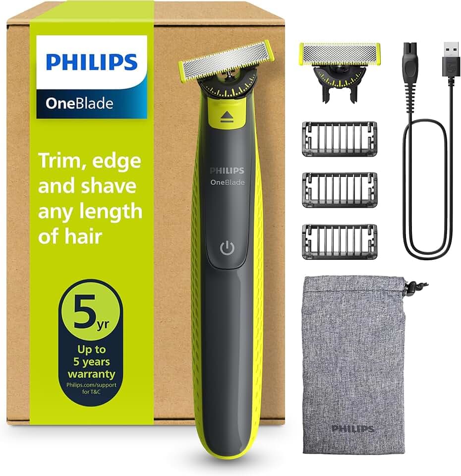 Philips OneBlade 360 Authentique Tondeuse et rasoir à barbe électrique, 2x 360 lames, 3x peignes à barbe (1,3,5mm), QP2724/31