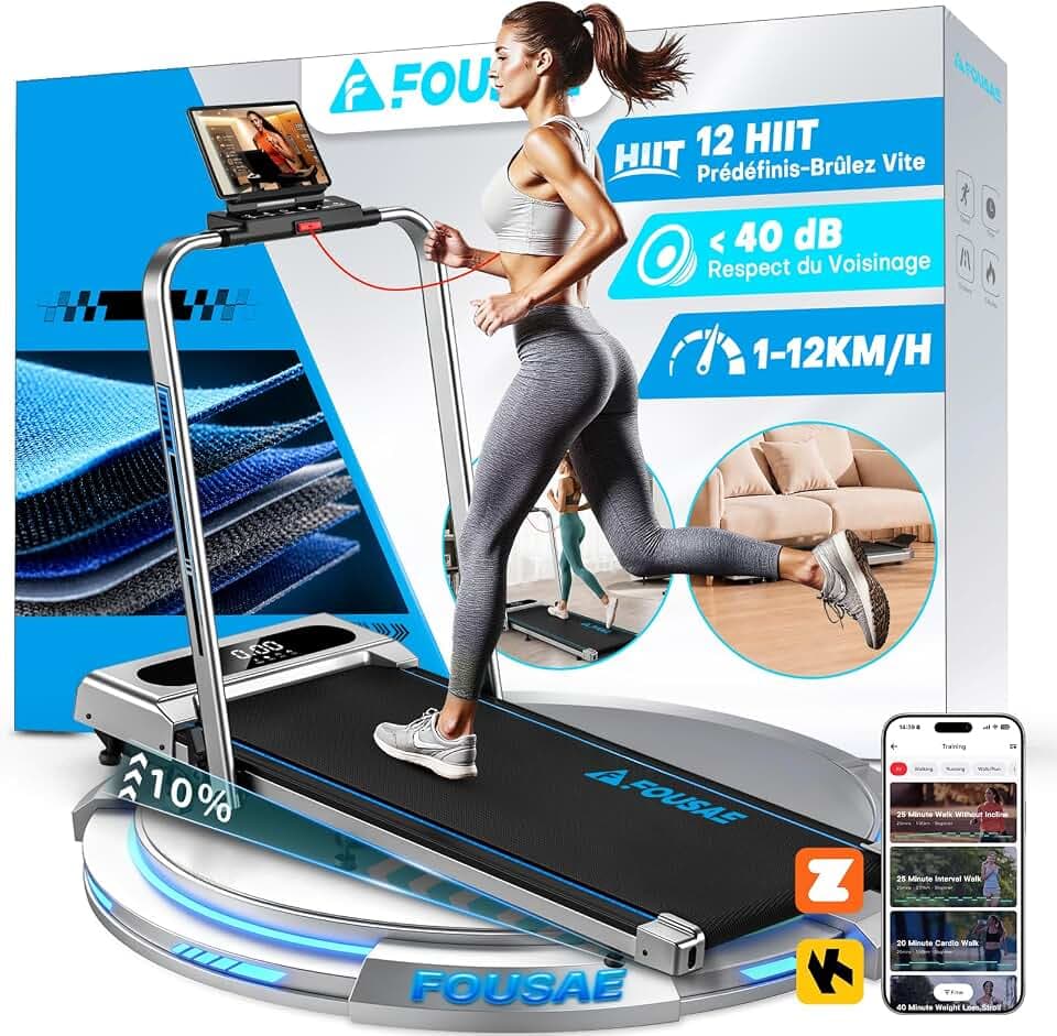 Tapis de Course Pliable, FOUSAE 12 Programmes HIIT Prédéfinis, 10% Tapis de Marche Inclinable, 12 KM/H, Moteur Haute Performance 2,75CV Silencieux, APP & Télécommande, Charge 158kg Fitness Intérieur Recycled Claim Standard Blended