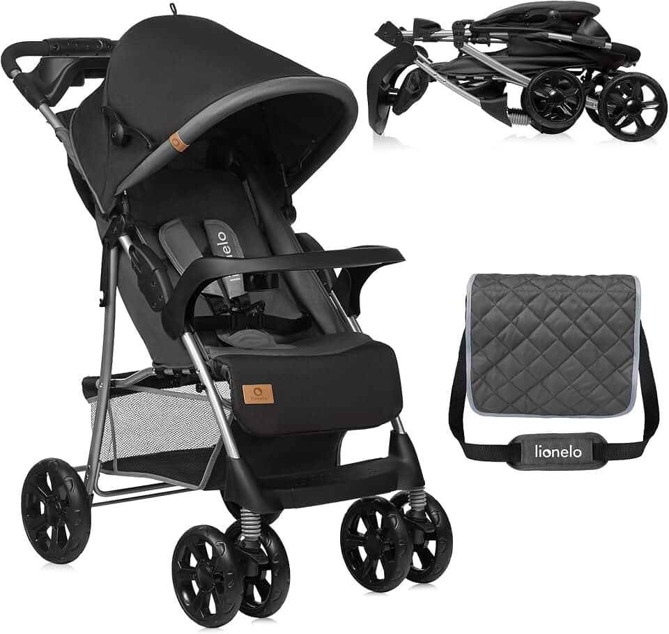 LIONELO Emma Plus poussette bebe à 15 kg, harnais à 5 points, pliage rapide, amortisseurs forts, sac inclus, construction légère et durable matelas (STONE)