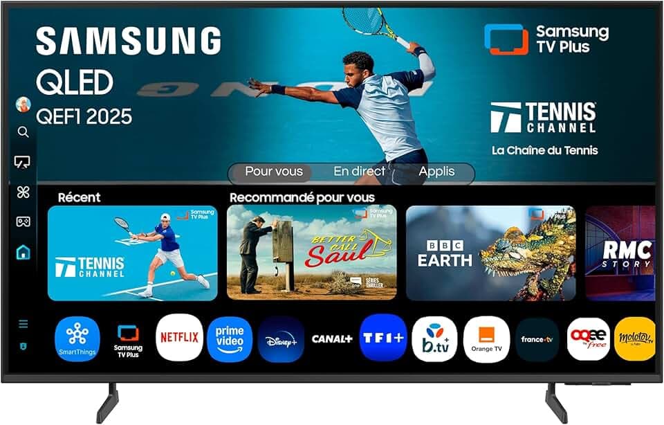Samsung TV AI 50 Pouces QLED 50QEF1 4K Smart TV, Quantum Dots, Q4 AI Processor, WiFi, Airplay, HDR, Q-Symphony, OTS Lite, Knox Security, Gaming Hub, Bixby, Application opérateurs intégrées