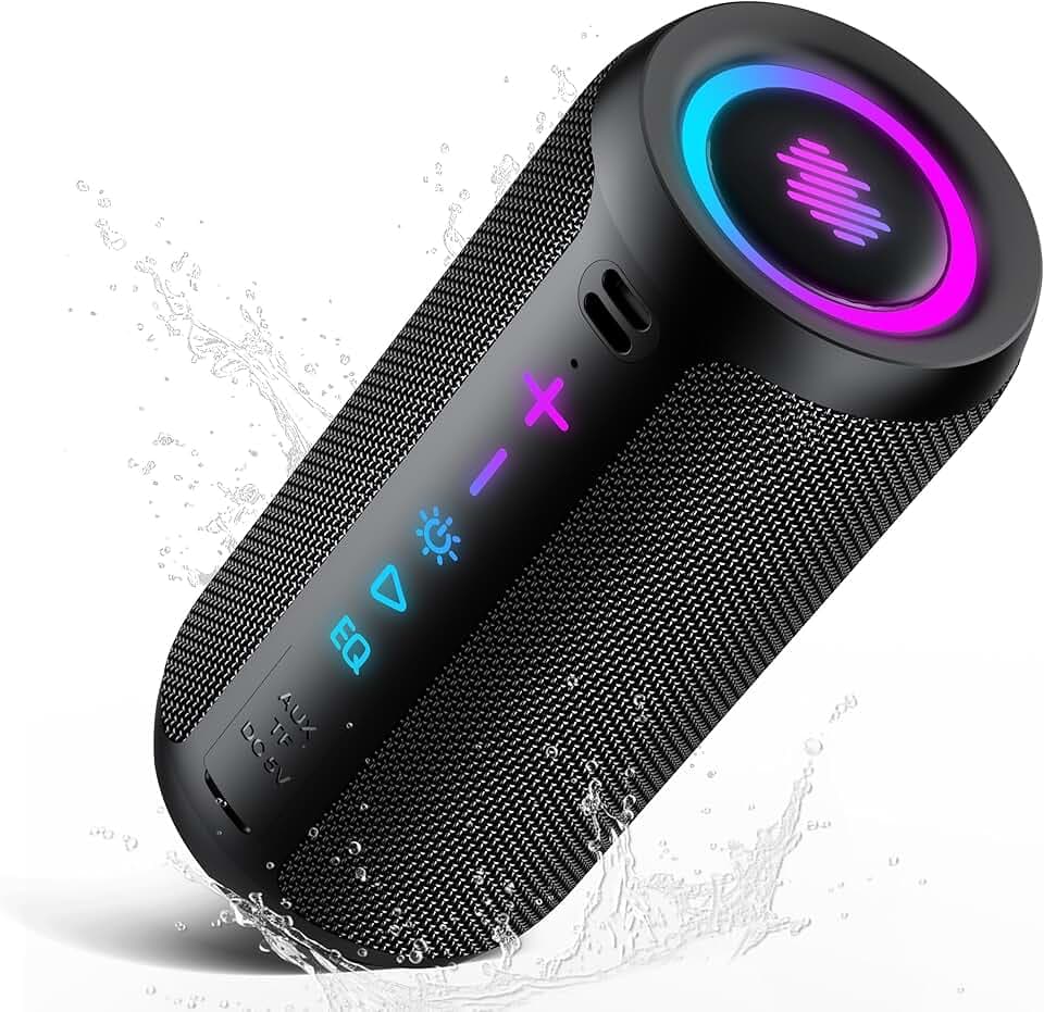 Enceinte Bluetooth Puissante 5.4 sans Fil avec Bass Puissantes, Haut-Parleur Portable 30W, Autonomie 30H,Son Surround à 360 degrés,Appairage TWS,IPX7,AUX,TF Carte,pour l'extérieur/La Fête/Voyage, Noir