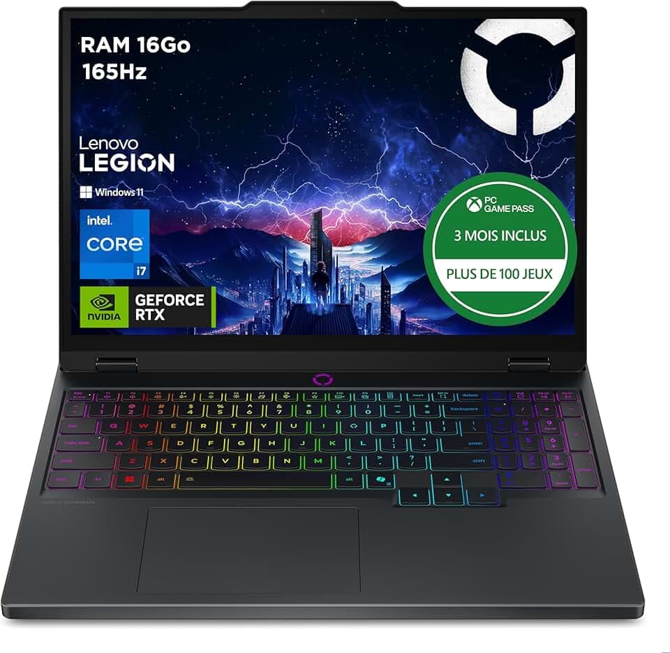 Lenovo Legion 5 15IRX10 - Ordinateur Portable Gaming 15.1'' OLED WQXGA 165Hz (Intel Core i7-13650HX, RAM 16Go, SSD 1To, NVIDIA RTX 5060 8GB, Windows 11) Clavier rétroéclairé RGB AZERTY Français - Noir