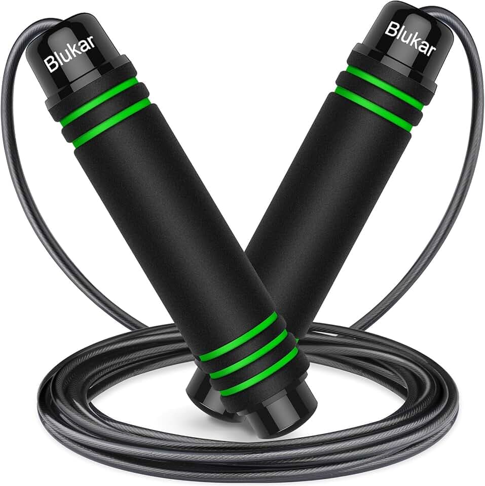 Blukar Corde à Sauter, Speed Jump Rope Réglable pour Hommes & Femmes | Roulements à Billes en Acier, Poignées Antidérapantes en Mousse, Câble en Acier pour Fitness, Crossfit, Sport, Boxe, GYM -3M