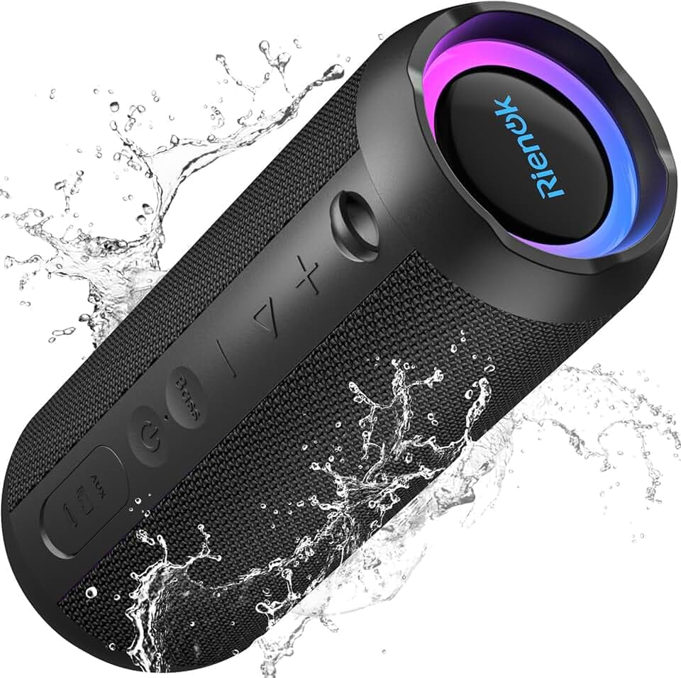 RIENOK Enceinte Portable Bluetooth aux Basses Renforcées, 30H, Bluetooth 5.3, 30W Enceinte Puissante, IPX7, AUX, TF Carte, pour Fêtes/Voyage/Extérieur, Noir