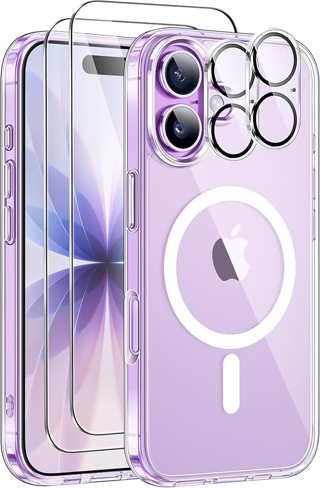 ivencase 5 in 1 Magnétique Coque pour iPhone 17 avec 2 Verres Trempés et 2 Caméra Protecteur, Compatible MagSafe Dos Anti Rayures Coque Antichoc TPU Bumper Coque pour iPhone 17 6,3" - Transparent Global Recycled Standard