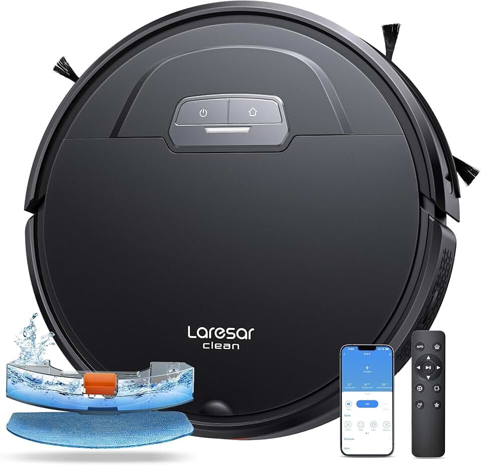 Laresar Clean Aspirateur Robot Evol 3, Robot Aspirateur Laveur 3 en 1,Robot Aspirateur 8000Pa d'Aspiration,180min d'Autonomie, avec contrôle par Application, idéal pour Les Poils d'animaux, Les