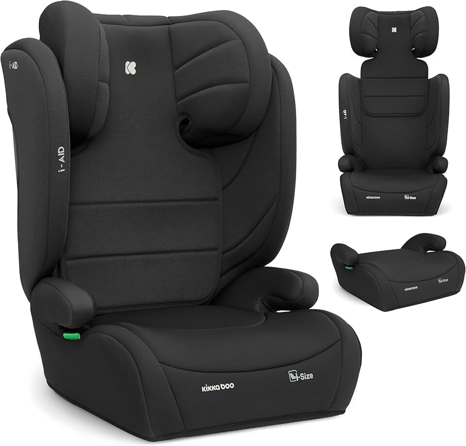 KikkaBoo Siège auto 15 à 36 kg i-AID, Siège Auto Enfant 100-150 cm, Groupe 2/3, Rehausseur à Dossier, Installation Ceinture, Appuie-tête Réglable 13 Positions, i-Size, Housse Lavable, Noir