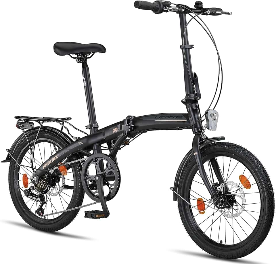 Licorne Bike Phoenix Vélo pliable en aluminium pour homme et femme avec dérailleur à 7 vitesses - Cadre en aluminium - Couverture StVZO - Feu avant et arrière