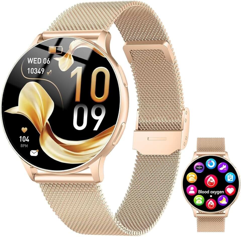 Montre Connectée Femme avec Appel Bluetooth, 1.32" Smartwatch avec Fréquence Cardiaque/SpO2/Sommeil Montre, 120+ Mode Sportifs Montre, IP68 étanche Fitness Podomètre Compatible pour Android iOS