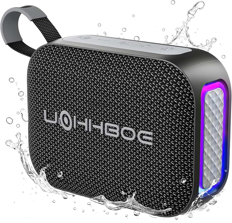 UOHHBOE Enceinte Bluetooth Ultra Portable Bluetooth 6.0 20W Enceintes Puissante 24H Autonomie IPX5 Etanche Haut Parleur TWS Stéréo sans Fil 4 Lumières LED RGB pour Fête Plage Camping | Autonomie 24H Bluetooth 6.0 4 Modes RVB TWS et IPX5 pour Fêtes Soirées événements Jardin Camping et plein Air