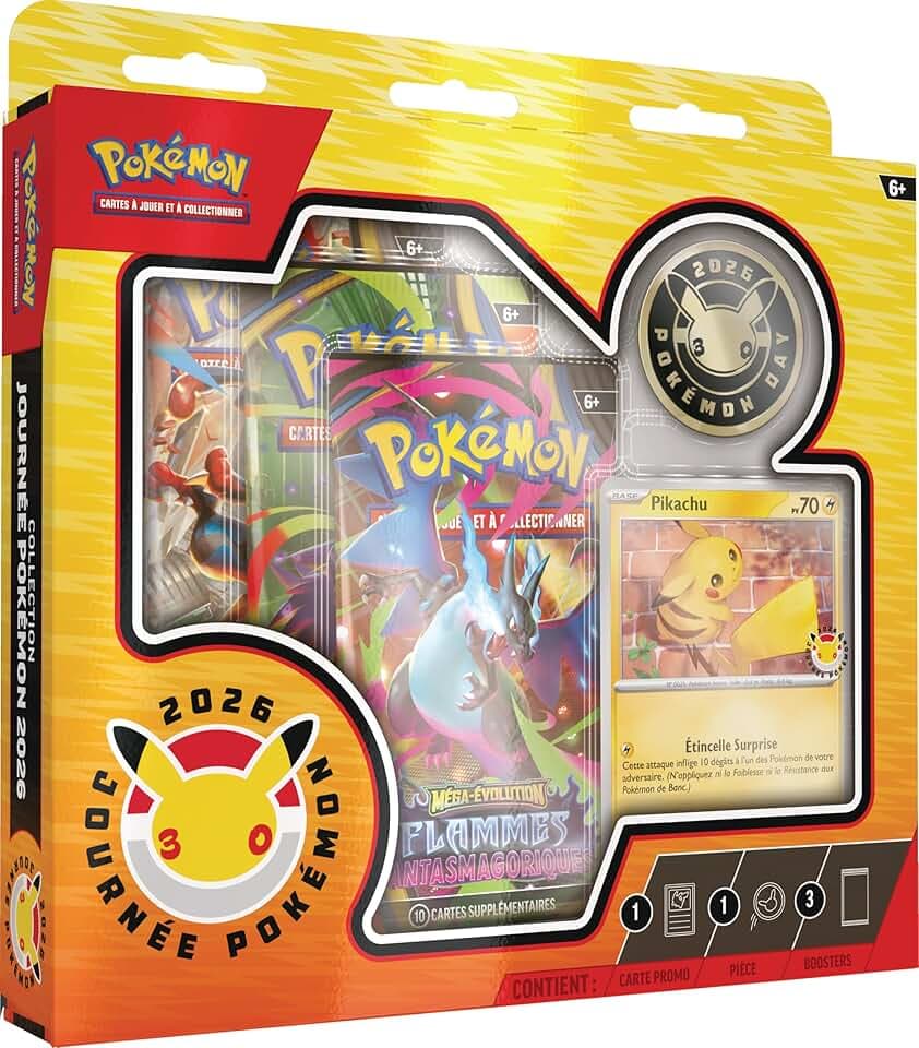Pokémon : Collection Journée 2026 (1 Carte Promo Brillante, 1 pièce et 3 boosters)