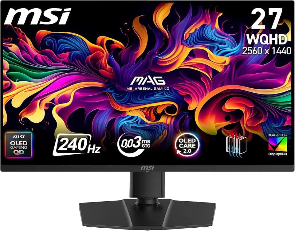 MSI MAG 273QP QD-OLED X24 écran Gaming 26,5" WQHD - Dalle Quantum Dot OLED 2560 x 1440, 240Hz / 0,03ms, 99.1% DCI-P3, ΔE≤2, DisplayHDR True Black 400 - DP 1.4a, HDMI 2.1