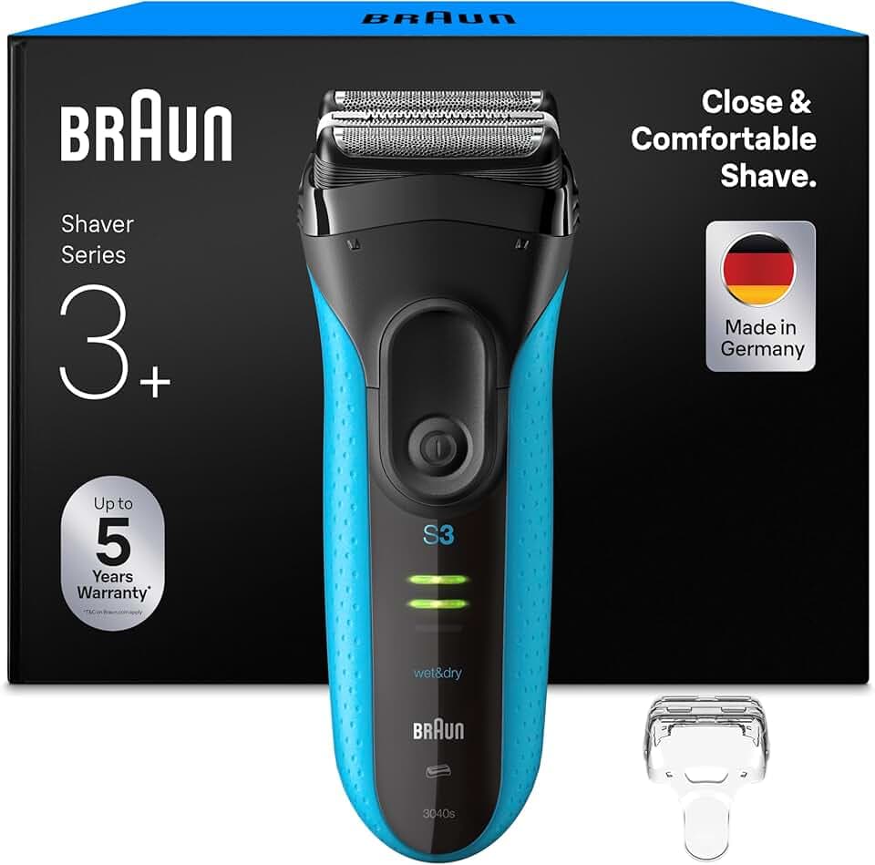 Braun Rasoir Electrique Homme Series 3 ProSkin 3040s Noir-Bleu, Avec Tondeuse De Précision Pour Sculpter Les Moustaches Et Micro-Peigne Pour Rasage Efficace, Même A Raser Les Barbes De 3 Jours