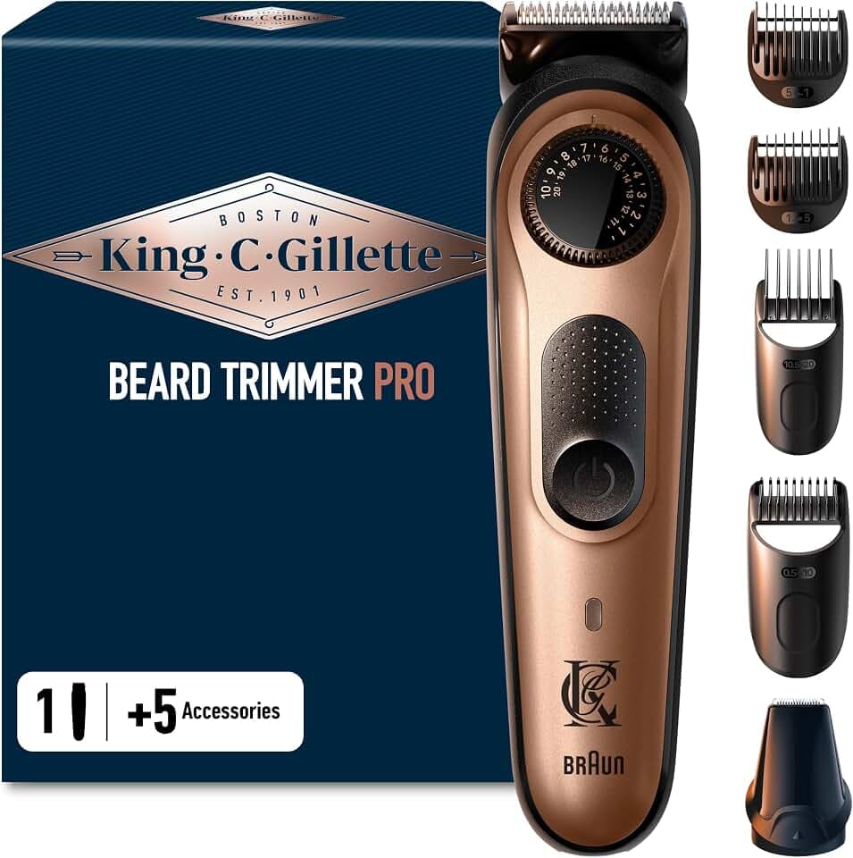 King C. Gillette Tondeuse Barbe Homme Pro, Electrique, Multicolore – sans Fil, Autonomie de 80 mins, Lames de Longue Durée, 40 Réglages de Longueur, Kit de Rasage avec 2 Sabots