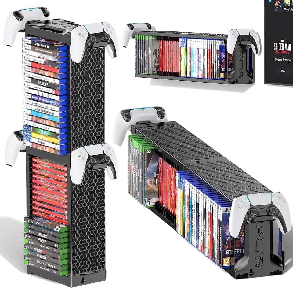 Kytok Support Universel Organisateur pour Jeux Vidéo, Tour de Rangement Compatibilité avec PS5/Switch 2/Xbox One/Series/PS4/PSP (Deux étages)