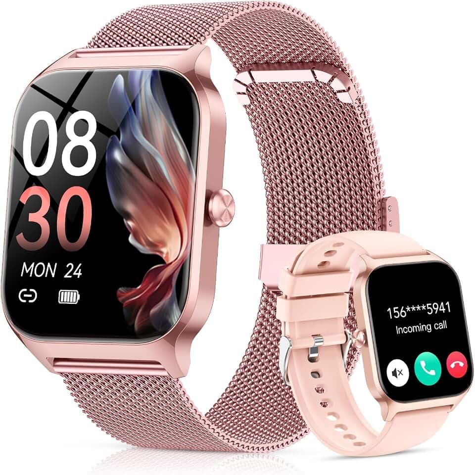 CASCHO Montre Connectée Femme avec Appel Bluetooth, 1.85" HD Smartwatch Femme avec Fréquence Cardiaque/Sommeil/SpO2, 120+ Modes Sportifs, IP68 étanche, Fitness Tracker Watch pour Android iOS-Or Rose
