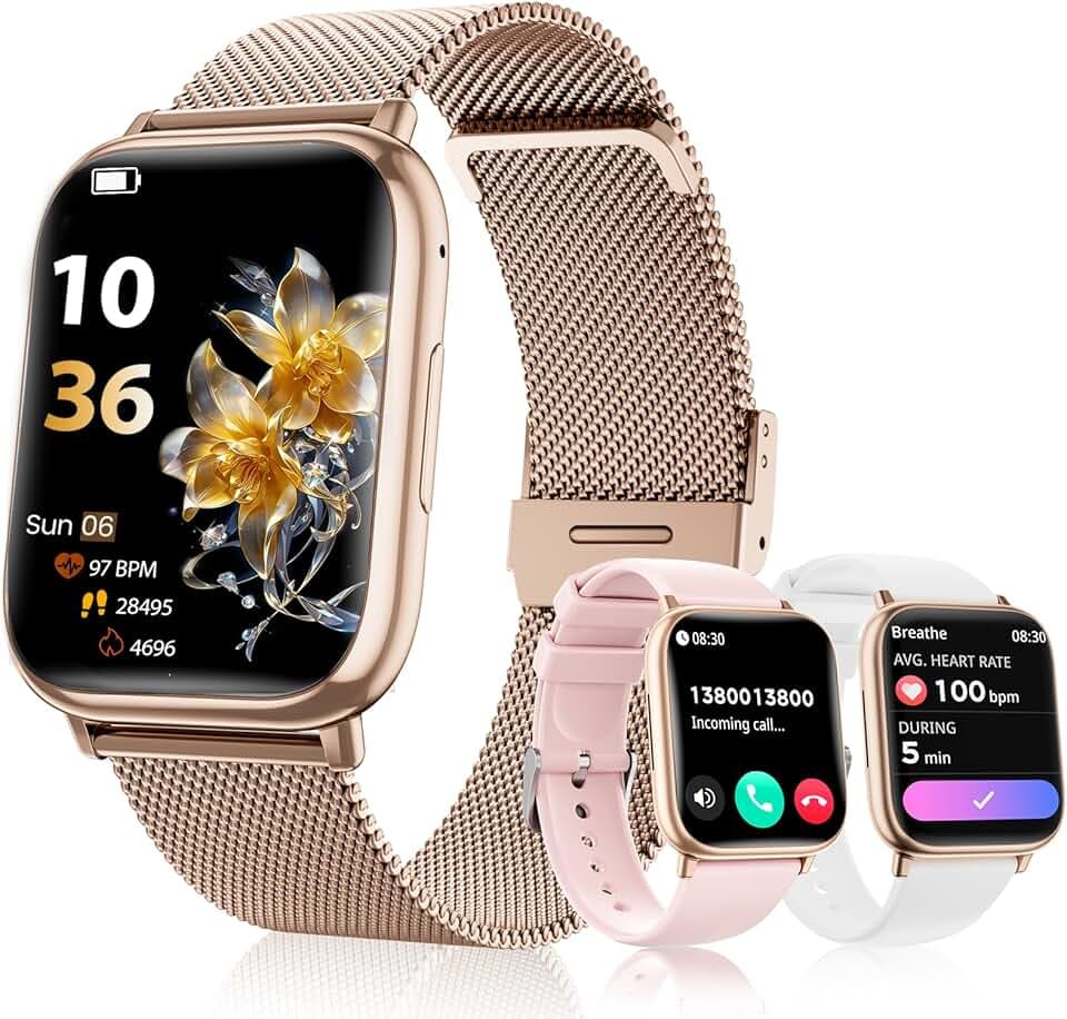 Montre Connectée Femme avec Appel Bluetooth, 1.83" HD Smartwatch avec 24H Fréquence Cardiaque, SpO2, Sommeil, IP68 Podometre 120+ Modes Sportifs Fitness Tracker pour Android iOS Or Rose (Roségold)