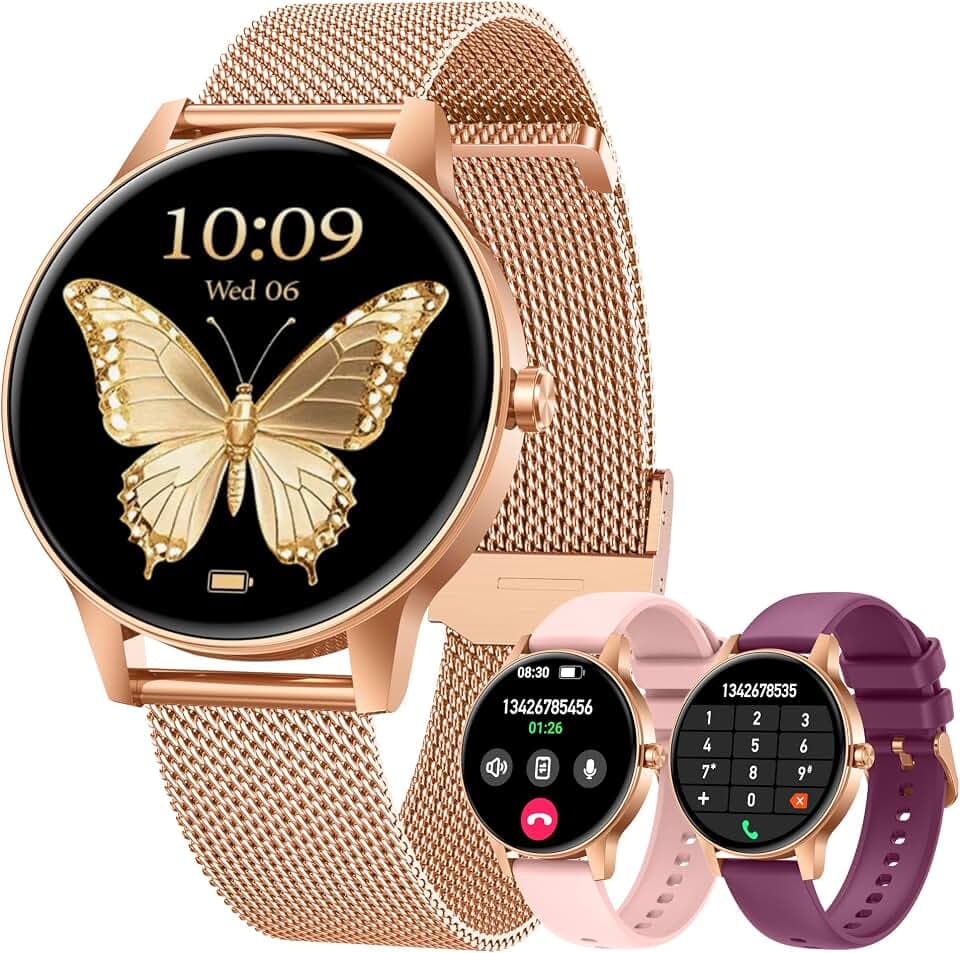 Montre Connectée Femme Appel Bluetooth: 1.27" Smartwatch avec Fonction Féminine Cardiofréquencemètre SpO2 Sommeil Montre 100+ Mode Sport Montre IP68 Fitness Podomètre Compatible pour Android et iOS