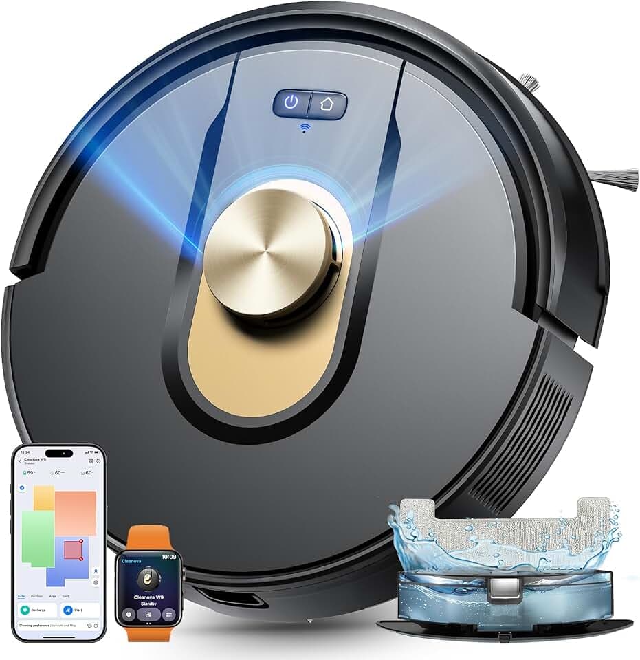 Vexilar W9 Robot Aspirateur, 3 en 1 8000Pa 150Min Robot Aspirateur Laveur avec Serpillière, Navigation LiDAR, Boost pour Tapis, Max 5 Cartes et 15 Murs Virtuels, pour Les Sols, Tapis Poils d'animaux