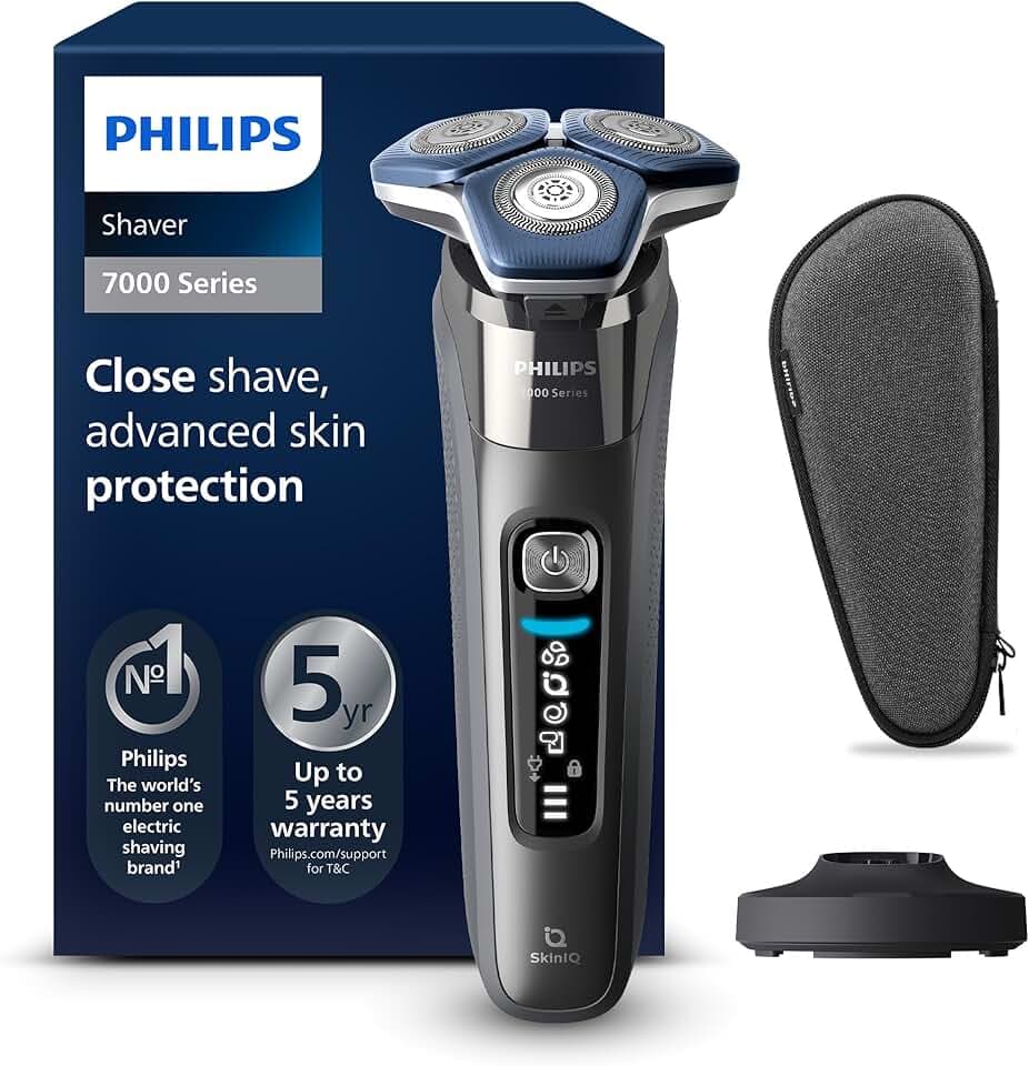 Philips Rasoir électrique Série 7000 pour homme Wet & Dry avec tondeuse rétractable, socle de charge, coffret de voyage et brossette de nettoyage (modèle S7887/35)