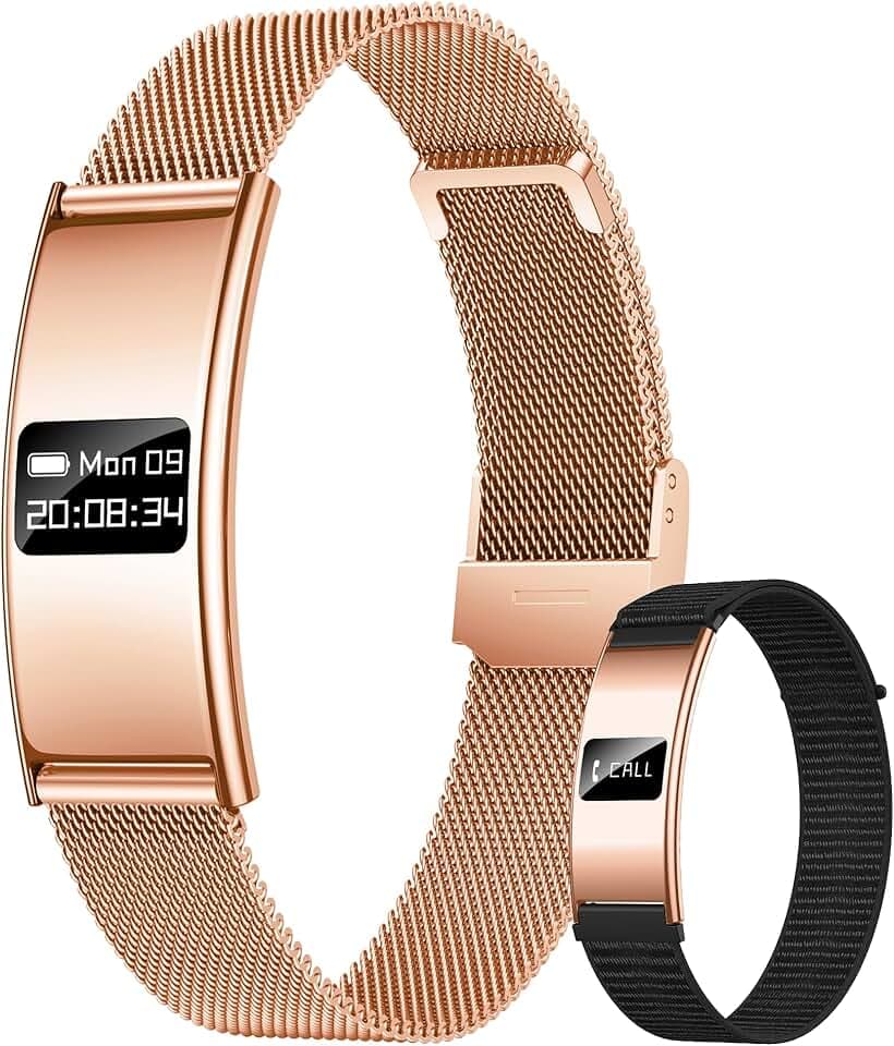 Bracelet Connectée Femme Fitness Tracker: Bracelet Montre Connectée avec Rappel d'appel Santé Moniteur Sommeil Fréquence Cardiaque HRV Fonction Féminine 5ATM Etanche Sport Montre pour Android iOS (Or)