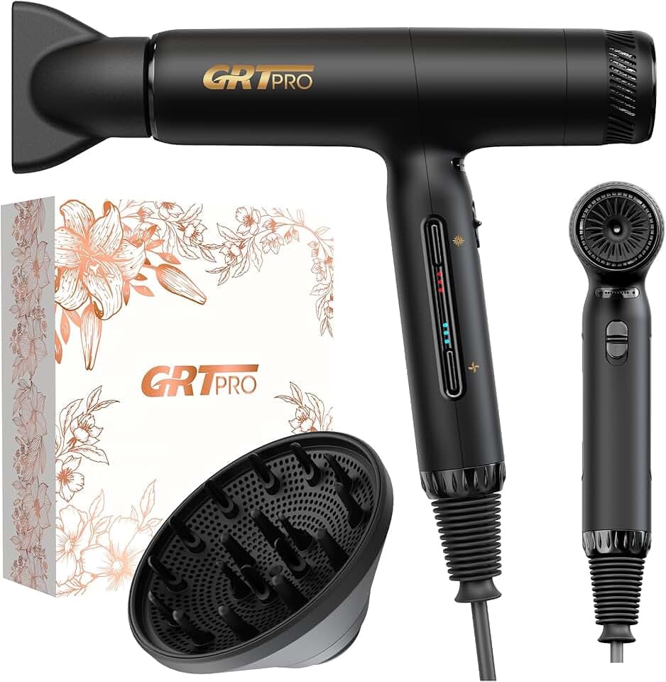 Seche Cheveux Professionnel 2200W Sèche Cheveux Ionique 200Millions D'ions Négatifs 100,000RPM 320g, Sèche-cheveux et accessoires, 4Températures et 3Vitesses pour les Familles