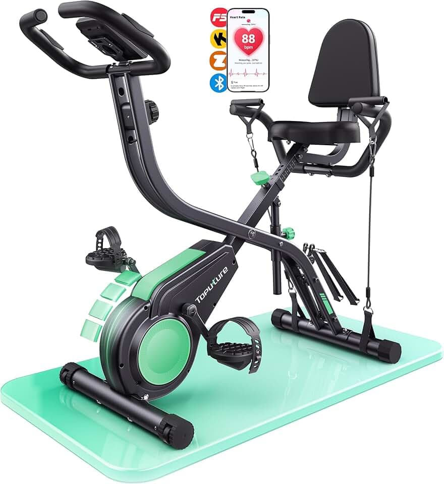 TOPUTURE 5-en-1 Vélo d’Appartement Pliable, Velo D Appartement avec 16 Niveaux de Résistance Magnétique, Moniteur LCD et Compatible APP, Vélos de fitness pour la maison avec Silencieux Capacité 140 kg