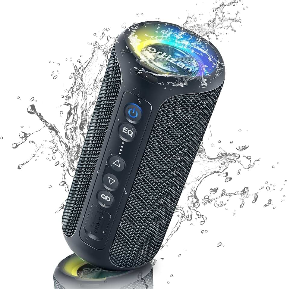 Ortizan 40W Enceinte Bluetooth Puissante avec Assistant Vocal, Haut-parleurs Bluetooth 5.3 Portable Rechargeable 30h d'autonomie, stéréo sans Fil étanche IPX7 avec Basses Profondes/lumière Del/TF/AUX Global Recycled Standard