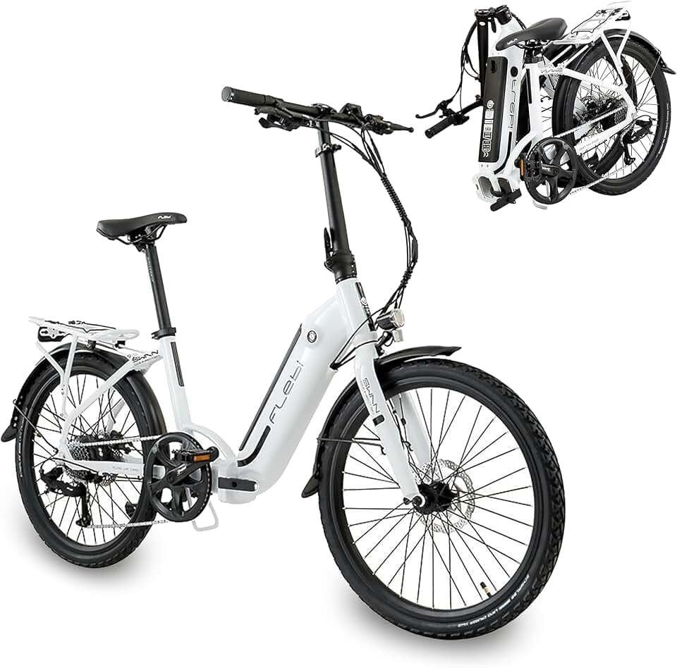 Flebi Swan 24 Vélo Électrique Pliable 24" | Autonomie 70 km | Batterie Amovible 10,4Ah/374Wh | 7 Vitesses | E-Bike Urbain Unisexe Compact et Léger Femme et Homme