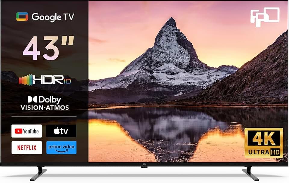 FPD Smart TV 43 Pouces Téléviseur 4K UHD Google TV Écran Plat 60Hz MEMC | Image 4K HDR10, Dolby Vision, Son immersif Dolby Atmos, Technologie MEMC fluide, Chromecast intégré, Google TV