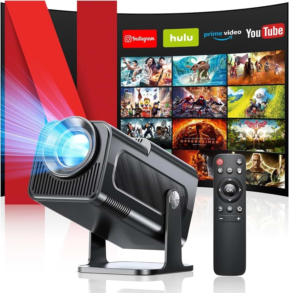 Vidéoprojecteur, Upgraded 4K FHD Mini Projecteur avec WiFi 6 Bluetooth 5.4, Correction Trapézoïdale, Portable Projecteur avec Android 11 et 180° Rotation, Home Cinéma, pour PC/Lap/Stick/HDMI, Noir