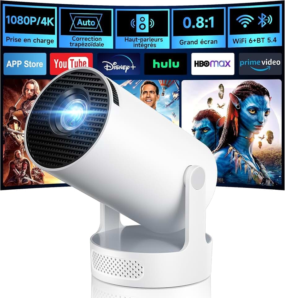 Vidéoprojecteur avec WiFi 6 et BT 5.4, Philoent Projecteur Video Apps intégrées & 2026 Upgraded, Retroprojecteur Supporte 4K/1080P Auto Keystone Rotation 180°Compatibile avec HDMI/Memory Stick/Laptop Global Recycled Standard