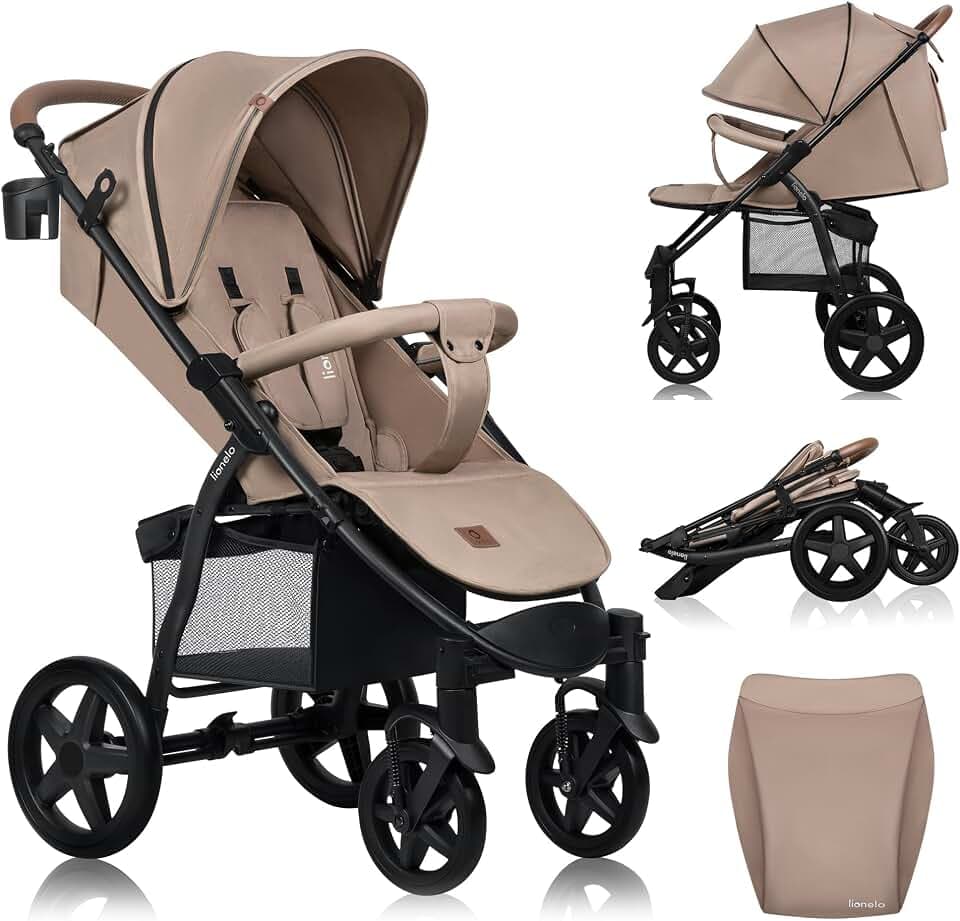 Lionelo ANNET PLUS Poussette, Bebe à 22 kg, Auvent XXL, pliage rapide | Chancelière Moustiquaire Porte-Gobelet, Réglage du Dossier Jusqu’à la Position Couchée, Harnais à 5 points, Roues EVA
