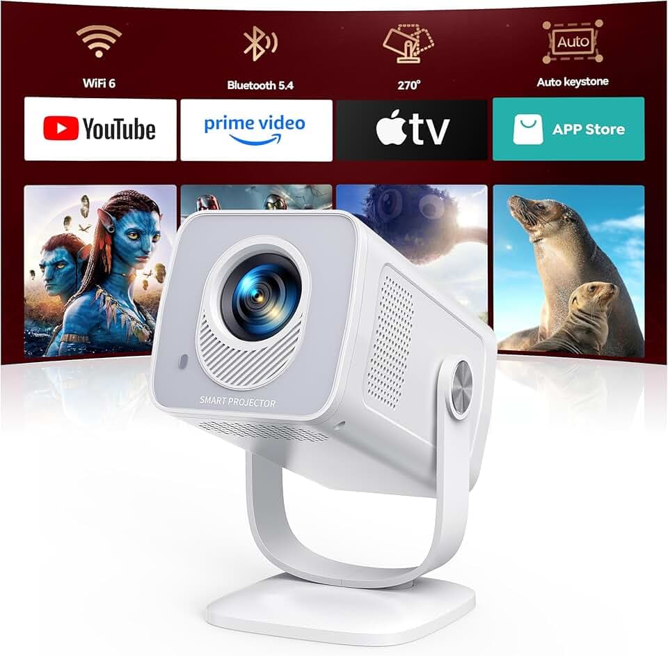 Mini Projecteur 4K【App Intégrée & Auto Keystone】Android 14, Videoprojecteur Portable WiFi6 Bluetooth 5.4 avec Rotation 270°, TOPTRO Mini Video Projecteur Portable 1080P FHD Home Cinéma/Extérieur Zoom