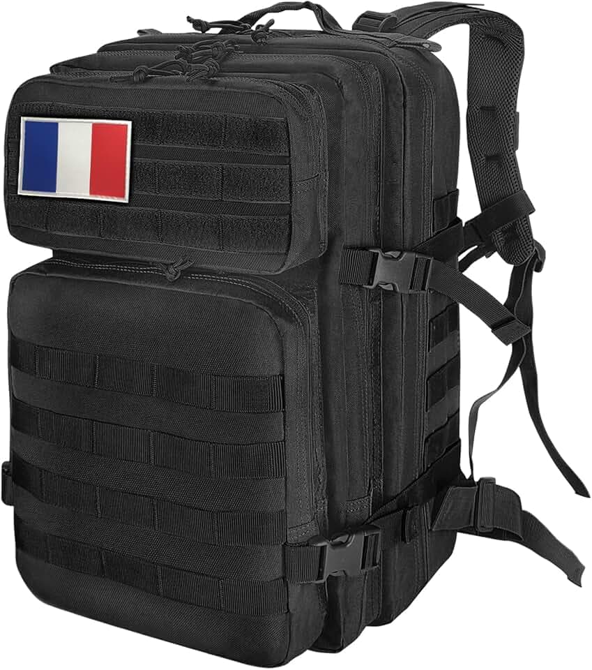 HEMSO Grand Sac à Dos Militaire 45L,Sac de Voyage Système MOLLE,Sac Crossfit de Sport pour Randonnée Trekking Moto Camping Voyage Pêche Alpinisme École