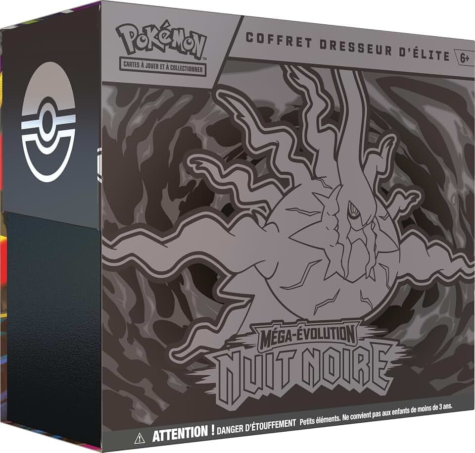 Pokémon : Coffret Dresseur d’élite Méga-Évolution – Nuit Noire (1 Carte Promo entièrement illustrée, 9 boosters et des Accessoires de Jeu Premium)
